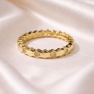 Gold Hexagon Pavé Stackable Ring - Women Accessories
